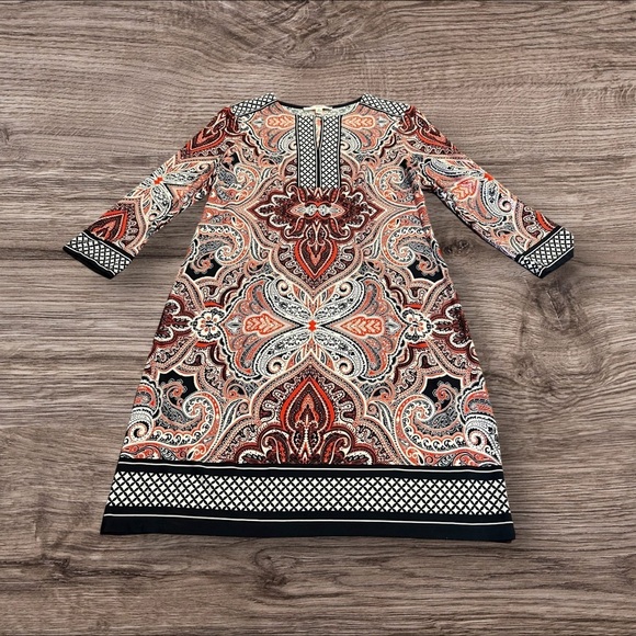 Studio One New York 3/4 Sleeve Paisley Shift Dress Size Small - Picture 1 of 8